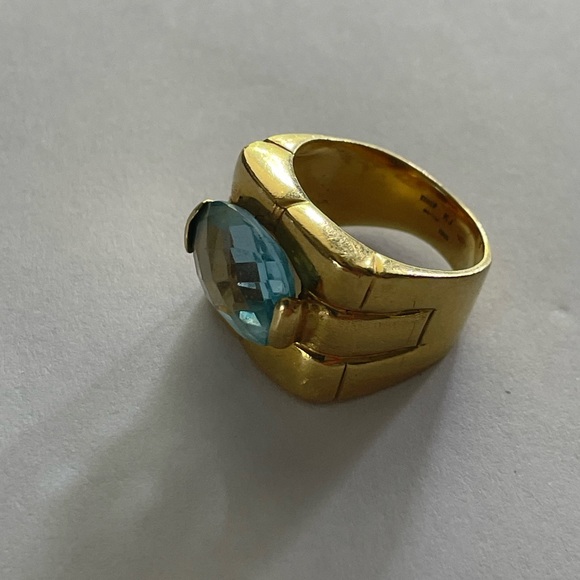 18k Gold Vintage Italian Ring with Aqua - Picture 11 of 15